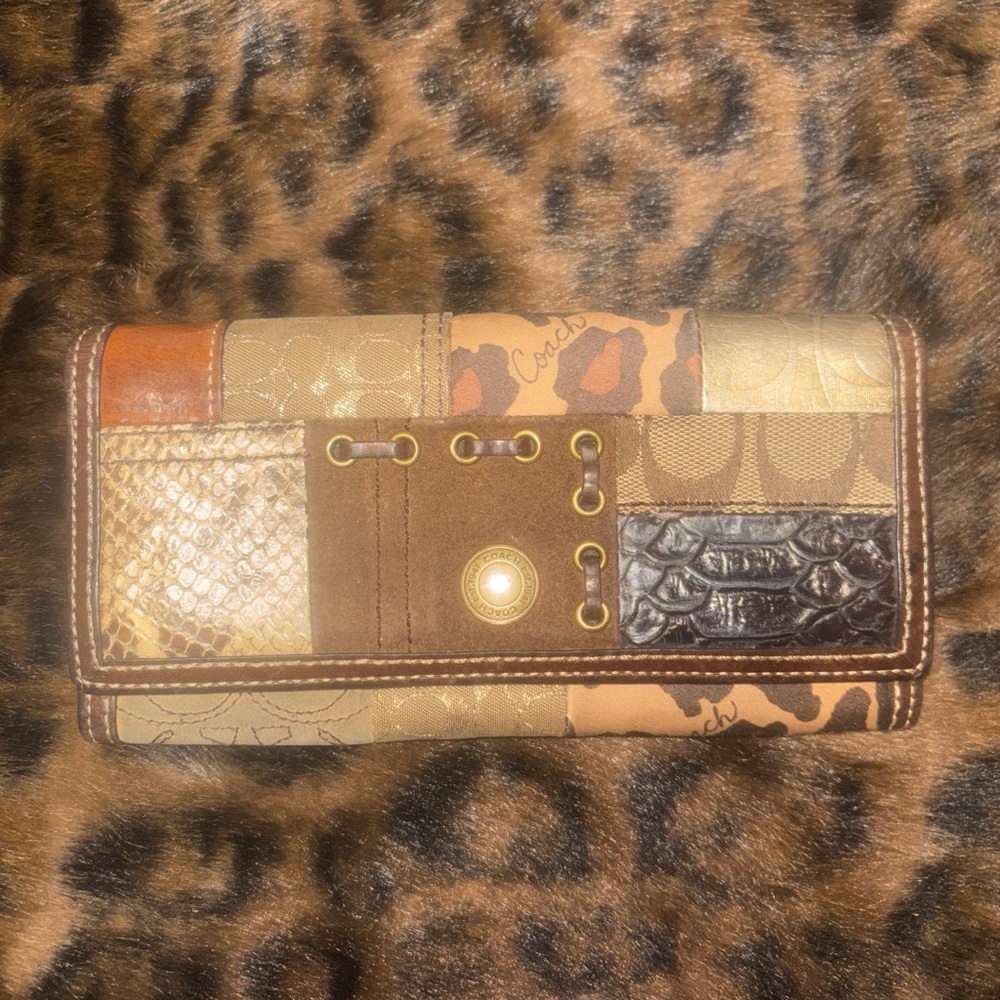 Coach Patchwork Leather Wallet - Brown, Gold, and Tan